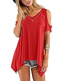 Beluring Tops Damen Sommer T Shirt Oberteil Tops Bluse mit V Ausschnitte, A-rot, 36-38 (Herstellergröße: M)