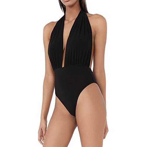 DOLDOA Badebekleidung für Damen,Frauen-Sprung-Neckholder-rückenfreie Ausdehnungs-Bodysuit-Bikini, der Badebekleidung badet Schwarz-Weiss