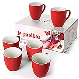 MIAMIO – 6 x 350 ml Kaffeetassen/Kaffeebecher Set - Le Papillon Kollektion (Rot)