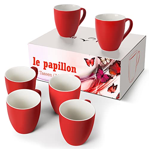 MIAMIO – 6 x 350 ml Kaffeetassen/Kaffeebecher Set - Le Papillon Kollektion (Rot)
