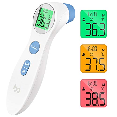 Fieberthermometer kontaktlos infrarot Stirnthermometer für Babys Erwachsene, digitales 2 in 1 Thermometer mit sofort Ablesung, Fieberalarm, LCD Anzeige, Speicherabruf mit genauer Zeit, weiß