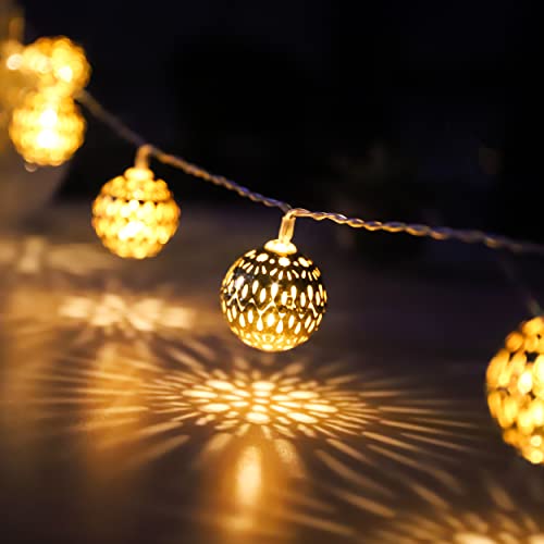 Marokkanische Lichterkette Gold mit Stecker Warmweiß LED, 20er Goldene Metall Kugeln, Lichterkette Strom mit Timer, für Hochzeitsfeier, Geburtstag, Weihnachten, Innen und Außen, 3 Meter, Erweiterbar