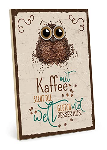 TypeStoff Holzschild mit Spruch – Kaffee – im Vintage-Look mit Zitat als Geschenk und Dekoration zum Thema Espresso und Latte Macchiato - HS-01146