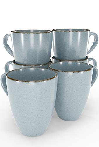 Tassen Set 6-tlg. - Kaffeetassen Set in Trendy Rustikalem Design in Blau - Spülmaschinenfeste Porzellan Tassen - Moderne Kaffeetassen 6er Set - Kaffeebecher Porzellan von Pure Living