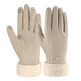 ZASFOU Damen Winter Warm Touchscreen Handschuhe mit Fleece Gefütterte Strick winterhandschuhe für Kaltes Wetter,Beige,M