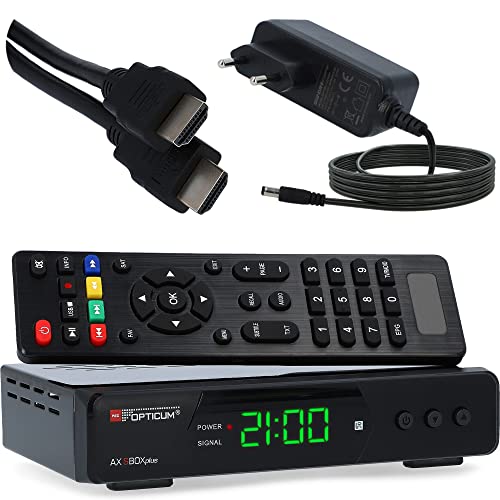 RED OPTICUM HD Sat Receiver für Satellitenschüssel mit Aufnahmefunktion, AAC-LC Audio, PVR, HDMI, SCART, USB, Coaxial - Timeshift & Unicable tauglich - Satelliten Receiver Set SBOX Plus + HDMI Kabel