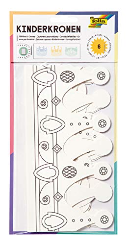folia 23309 - Kinderkronen, aus Pappe, in 3 Formen sortiert, 6 Stück, weiß, zum selbst Bemalen und Gestalten, für Kinder, Jungen und Mädchen, ideal für Kindergeburtstage und Partys