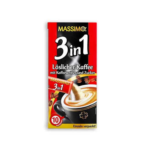 Massimo 3in1 160 Sticks, 16 x 10 Sticks à 18 g, Löslicher Kaffee mit Kaffeeweißer und Zucker, Instantkaffee in Sachets mit 8% löslichem Bohnenkaffee, Vorratspackung