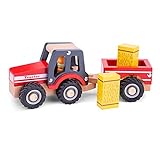 New Classic Toys - 11943 - Spielfahrzeuge - Traktor mit Anhänger und Heuballen, Rot