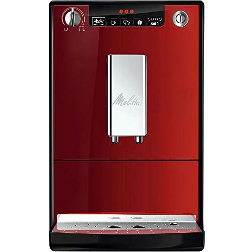 Melitta Caffeo Solo E950-104 Schlanker Kaffeevollautomat mit Vorbrühfunktion | 15 Bar | LED-Display | höhenverstellbarer Kaffeeauslauf | Herausnehmbare Brühgruppe | Rot