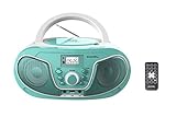 Roxel RCD-S70BT Tragbarer Boombox CD-Player mit Bluetooth, Fernbedienung, FM-Radio, USB-MP3-Wiedergabe, 3,5 mm AUX-Eingang, Kopfhöreranschluss, LED-Display (Blaugrün)