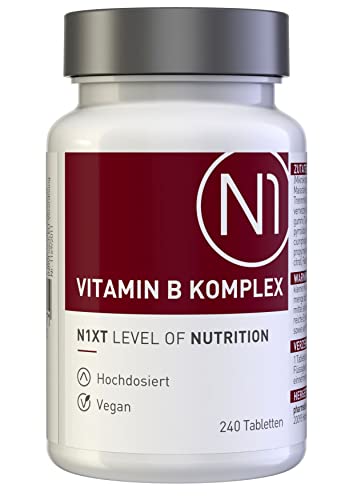 N1 VITAMIN B KOMPLEX - 240 vegane Tabletten - PREMIUM - [nur 1x tgl. - 8 Monats-Vorrat] - alle 8 B Vitamine in einer Tablette - Apotheken-Produkt - beste Bioverfügbarkeit - Optimal kombiniert