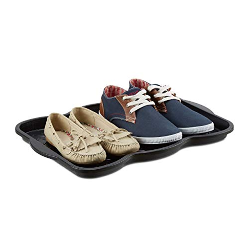 Relaxdays Schuhabtropfschale klein, Kunststoff Schuhablage f. 4 Schuhe, Profil Schmutzfang HBT: 3 x 50 x 38 cm, schwarz