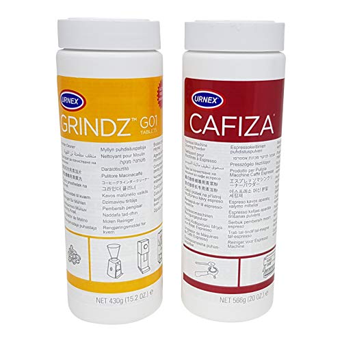 Urnex Brands Grindz Kaffeemühlen-Reiniger Granulat und Urnex Brands 12-ESP20 Cafiza Espressomaschinenreiniger Kaffeefettlöser im Doppelpack