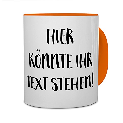 PrintPlanet® - Tasse mit eigenem Text bedrucken lassen - Kaffeebecher mit Wunschtext oder Spruch personalisieren - Becher Orange
