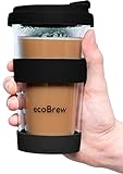 Glas Kaffeebecher To Go | Doppelwandig Isolierung Thermobecher | 340 ml Coffee to go becher mit sicherem Silikon Deckel | Kaffee Travel Mug für zu Hause, Büro oder Auto | Schwarz