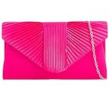 Purple Possum® Satin Umschlag Clutch Abendtasche Damen Plissee Front Schultertasche Abschlussball Hochzeit, Pink - hot pink - Größe: Medium