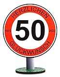 DARO Design - Verkehrsschild 50 Jahre Herzlichen Glückwunsch - 20cm Groß - Verkehrszeichen Geburtstag, Jubiläum, Schild, Holz
