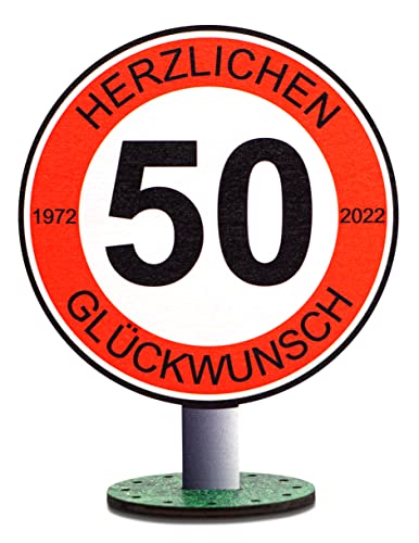 DARO Design - Verkehrsschild 50 Jahre Herzlichen Glückwunsch - 20cm Groß - Verkehrszeichen Geburtstag, Jubiläum, Schild, Holz