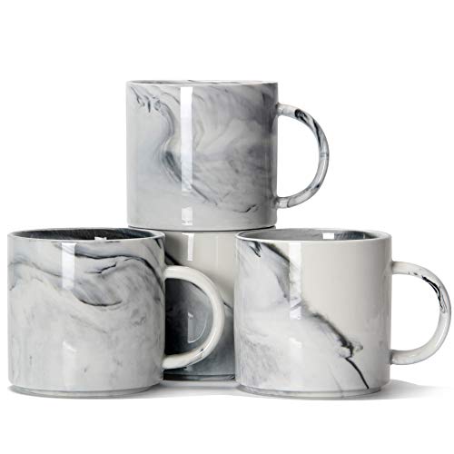320ml stapelbare Kaffeetassen aus porzellan, Smilatte M101 personalisiert Marmor Keramik Tasse für Boy Girl Lover, set 4er, grau