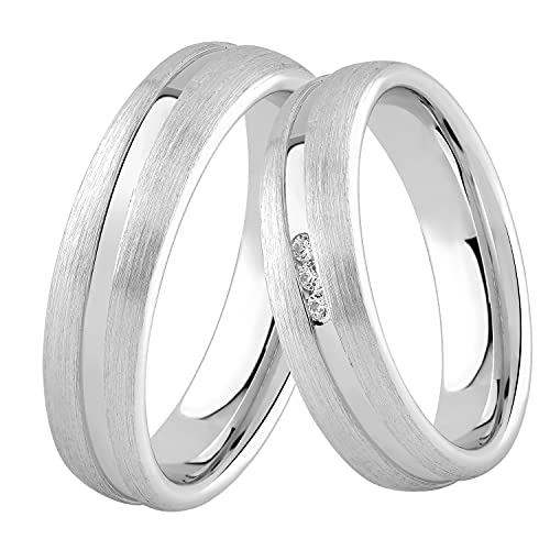 DOOSTI Damen Herren Ring Set für Paare zur Verlobung 925 Sterling Silber Partner Ring als Verlobungsring Ehering Trauring (Ring mit Zirkonia, 48)