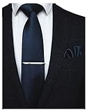 JEMYGINS Herren Hochzeit Krawatten und Einstecktuch krawattenklammer Set einfarbig in verschiedenen Farben, Dunkelblau, M
