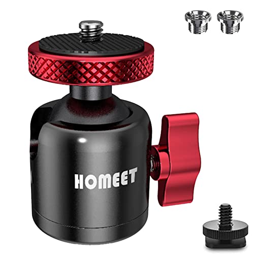 Homeet Mini Kugelkopf Stativkopf 25mm Ballhead Durchmesser, 10KG Maximale Belastung Metall Kugelkopf 1/4” & 3/8” Gewindeloch, mit Mutter und Hot Shoe Adapter für alle Kamera/ Stativ/ Monitor/ Licht