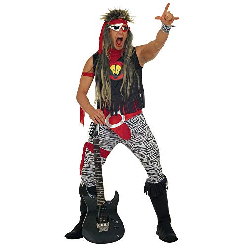 Widmann - Kostüm Rock Star, T- Shirt, Hose, Gürtel, Handgelenkbänder, Bänder, Überstiefel, 80er Jahre, Karneval, Mottoparty