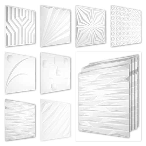 HEXIM 3D Wandpaneele, PVC Kunststoff weiß - Abstrakt Design Paneele 50x50cm Wandverkleidung (5QM HD123) Platte Kunststoff hart Balkon