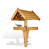 GARTENETAGE Höhenverstellbares Vogelhaus mit Ständer wetterfest/massives Vogelhaus Holz mit Erdspieß/Vogelfutterhaus mit Ständer/Robustes Vogelhäuschen für Ihren Garten