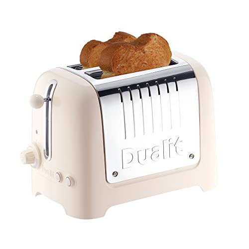 Dualit Lite 2 Scheiben Toaster - 1,1kW Toastet 60 Scheiben Toast Pro Stunde - Poliert mit Rand in Canvas Weiß - Funktion für Bagel & Auftauen - Toaster Canvas Weiß 36mm Breite Schlitze