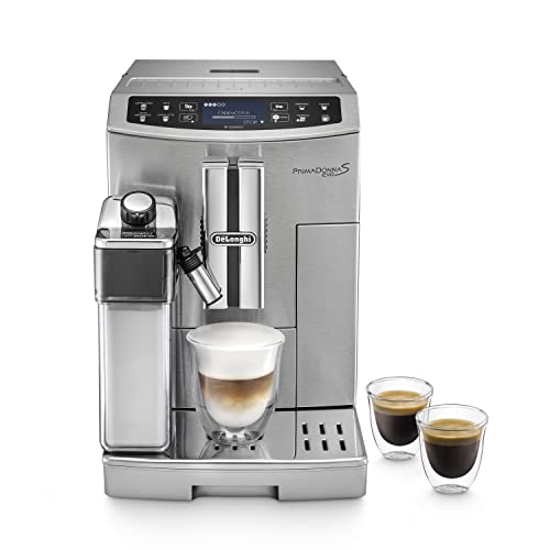 De'Longhi PrimaDonna S Evo ECAM 510.55.M Kaffeevollautomat mit Milchsystem, Cappuccino und Espresso auf Knopfdruck, 2,8 Zoll Touchscreen Display und App-Steuerung, Edelstahlgehäuse, Silber