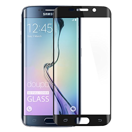doupi FullCover Panzerfolie für Samsung Galaxy S6 Edge Plus, Preimium 9H Hartglas HD Displayschutz Anti Kratzer Glas Schutzfolie, schwarz