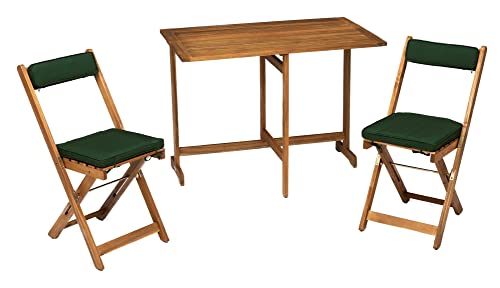 Deliano - Balkongarnitur dreiteilige Sitzgruppe Kreta Gartenmöbel aus Akazie inkl. Kissen - 2X Stuhl klappbar und 1 Bistrotisch klappbar eckig