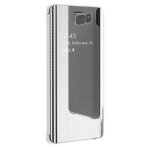 Case Compatible with Samsung Galaxy S7 Hülle Premium Mirror Gitter Leather Flip Slim Case Magnetic Etui mit Standfunktion 360 Schutzhülle für Galaxy S7 (silvery, Galaxy S7)