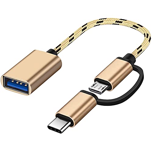 2-in-1 USB C/Micro auf USB Adapter, Seminer USB C auf USB, Seminer Micro auf USB 3.0 OTG Adapterkabel Kompatibel mit MacBook Android Google Samsung Galaxy und mehr, Gold