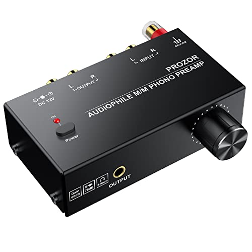 PROZOR Vorverstärker für Plattenspieler Audiophiler M/M Phono Vorverstärker mit Niveau Kontrollen RCA Eingang & Ausgang Schnittstellen inkl. 12V 1A Netzadapter -Schwarz