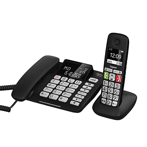 Gigaset Easy Combo, Schnurgebundenes Telefon & Schnurloses Telefon, Kombi-Set, extra große Tasten, Große Displays, Hörgerätekompatibel, schwarz