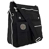 ekavale - leichte Damen-Umhängetasche - Praktische Crossbody-Handtasche - mit vielen fächern - Schultertasche wasserabweisende Damentasche (Schwarz)