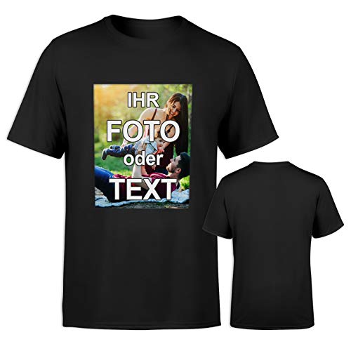 T-Shirt vollfarbig EINSEITIG Bedruckt mit eigenem Foto Text Logo Name selbst gestalten * ringgesponnene Baumwolle * digitaler Direktdruck, Farbe:Schwarz, Größe:L