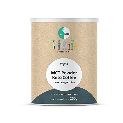 Go-Keto MCT Keto Kaffee 250g – Cappuccino Flavour, mit Süße aus Stevia, Keto Coffee aus MCT Öl Pulver C8/C10 und Kaffee, aus Kokosöl palmölfrei, zuckerfrei, perfekt für die Keto Diät, vegan, non GMO