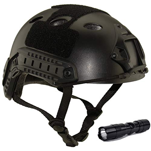 QMFIVE Airsoft Helm PJ Mode Helme Leichtbau Taktische Schnelle Helm und Schutzbrille für Airsoft Paintball (Schwarz+L)
