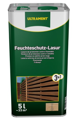 Ultrament Feuchteschutz-Lasur 3-in-1, nussbaum, Holzschutz, 5 Liter