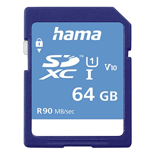 Hama Speicherkarte SDHC 64GB (SD-3.01-Standard, 90 MB/s, Class 10, Datensicherheit dank mechanischem Schreibschutz, Beschriftungsfeld)