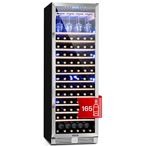 Klarstein Vinovilla Grande Duo Weinkühlschrank - Wine Fridge mit Touch-Bediensektion, Weinkühlschrank mit LED-Innenbeleuchtung, 2 Kühlzonen, Volumen: 425 Liter, 12 Holzeinschübe (Silver)