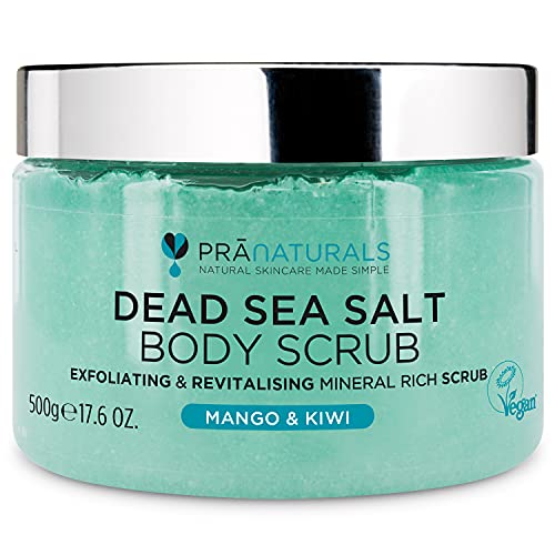 PraNaturals Erfrischendes Körperpeeling Body Scrub aus dem Toten Meer 500g Nahrhaftes Hautpeeling Salzpeeling reich an natürlichen Mineralstoffen für alle Hauttypen, mit Mango- und Kiwiduft