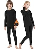 HOPLYNN Thermounterwäsche Set für Kinder Skiunterwäsche Jungen Mädchen Funktionsunterwäsche mit Doppelseitiges Fleece Schwarz L