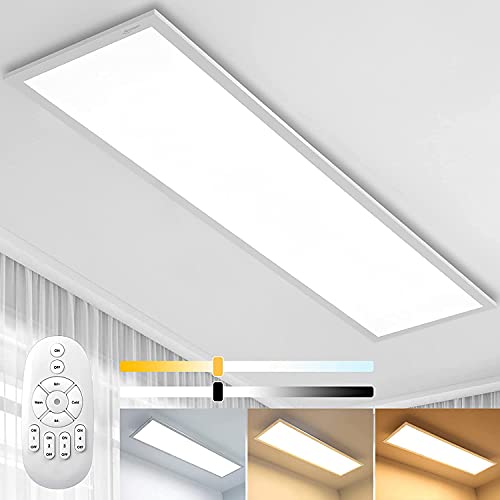 Dimmbar LED Deckenleuchte Panel 100x25 cm mit Fernbedienung, 28W Flach Deckenlampe mit Stark Leuchtkraft Licht, 2700K - 6500K Warmweiß Kaltweiß Tageslicht Lampe für Büro Werkstatt Wohnzimmer Küche