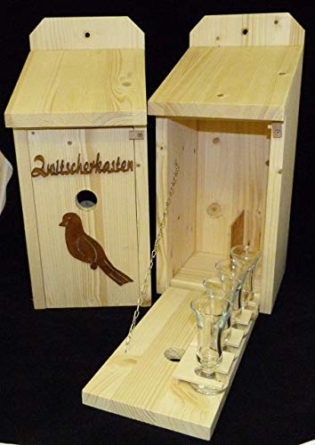 Vogelhaus Schnapsbar Garten Geschenk Zwitscherkasten mit Vogelmotiv