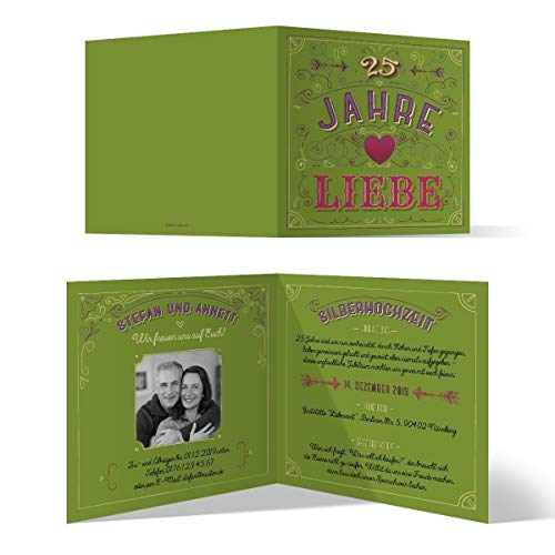 100 x Einladungskarten zur silbernen Hochzeit Hochzeitseinladungen individuell - 25 Jahre Liebe